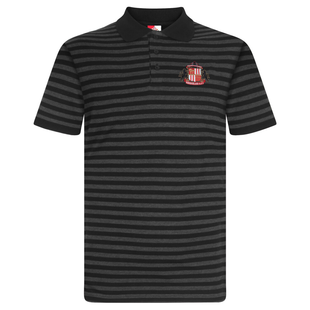 (Black/Grey, Large) Sunderland AFC Mens Polo Shirt Striped Marl Yarn Dye OFFICIAL Football Gift