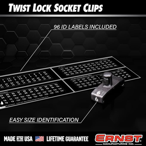 Ernst 8440 1/4" Twist Lock Socket Clips - 22-Pack Black - Dura-Pro Locking Clips for Secure Socket Transport and Organization 2