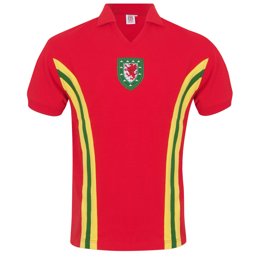 (Red 1976 No.10, Medium) Wales Cymru FAW Official Gift Mens Retro 1976 / 1984 Football Kit Shirt Red