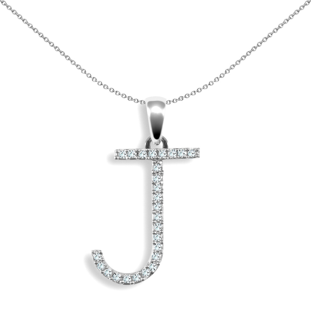 Jewelco London Ladies Solid 9ct White Gold Pave Set Round G SI 0.1ct Diamond Elegant Block Initial ID Charm Pendant - 9P105-J