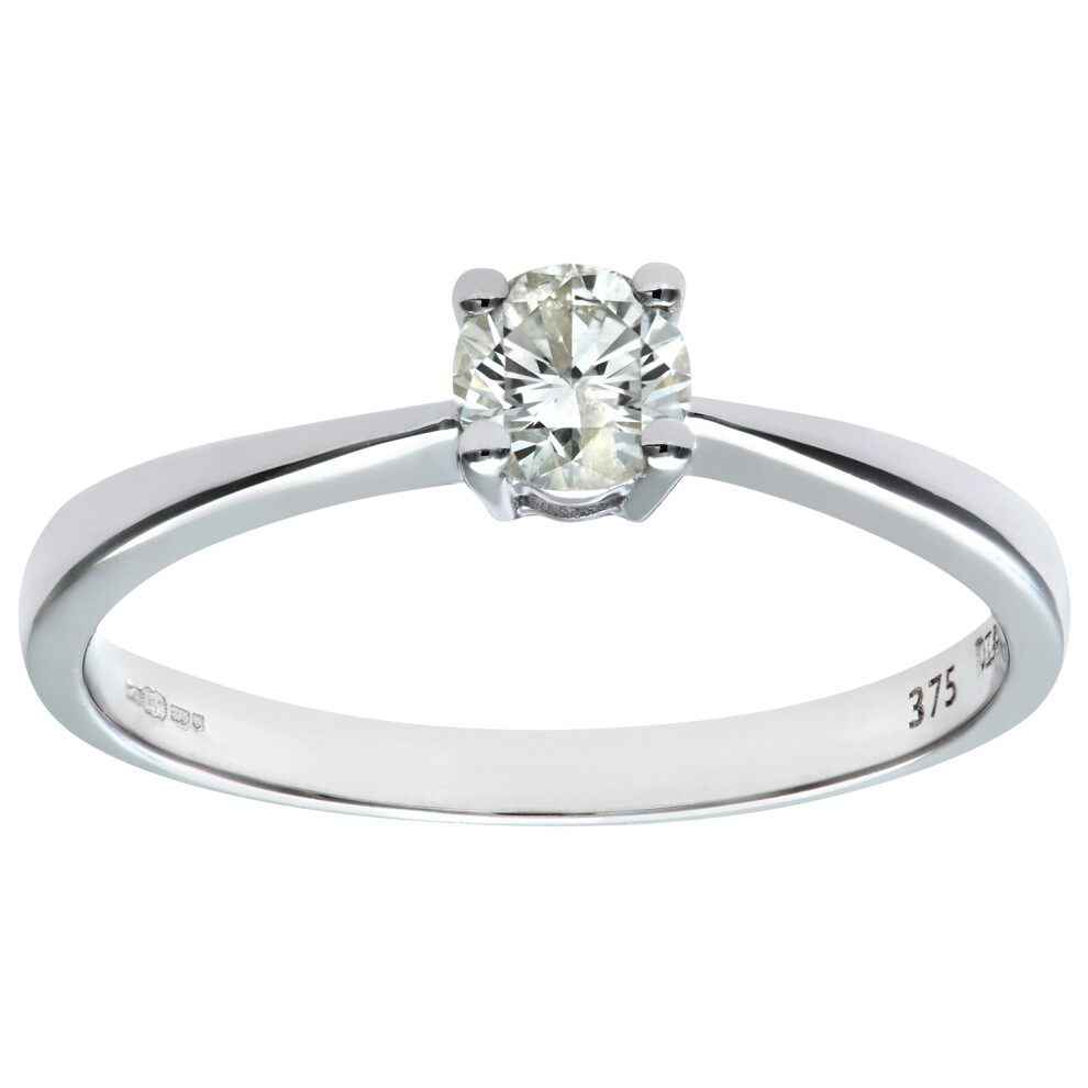 (M) Jewelco London 9ct White Gold Engagement Ring, IJ/I Certified Diamond, Round Brilliant, 0.33ct