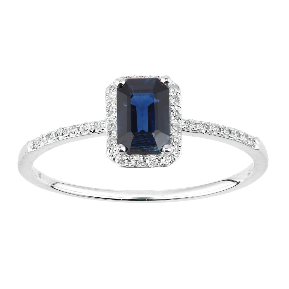 (L) Jewelco London 18ct White Gold Octagon Sapphire and Diamond Cluster Ring-image-OPC-P8HKCVK-NEW