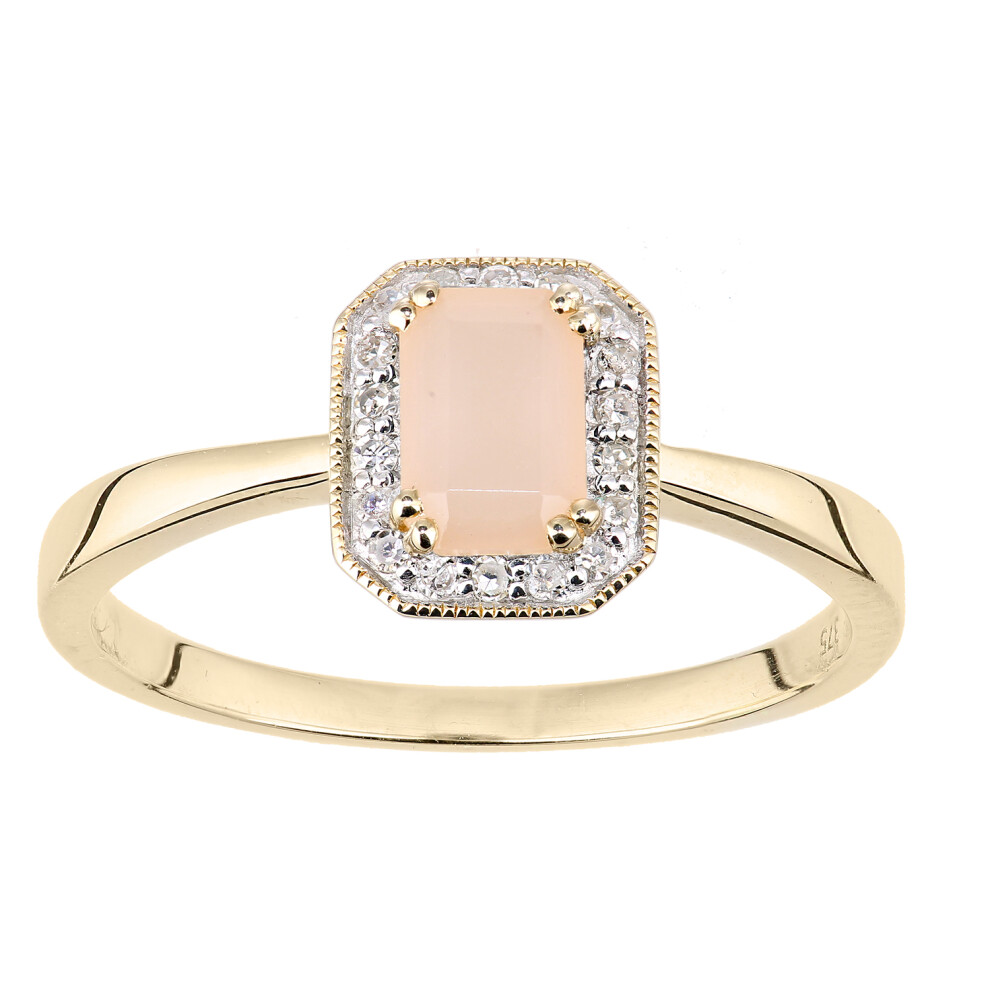 (J) Jewelco London 9ct Yellow Gold Octagon Pink Opal and Diamond Cluster Ring