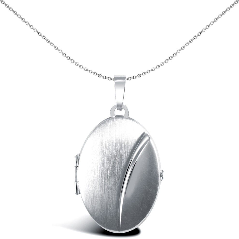 9ct White Gold  Brushed Matte Oval Bean Locket Pendant - JLC110