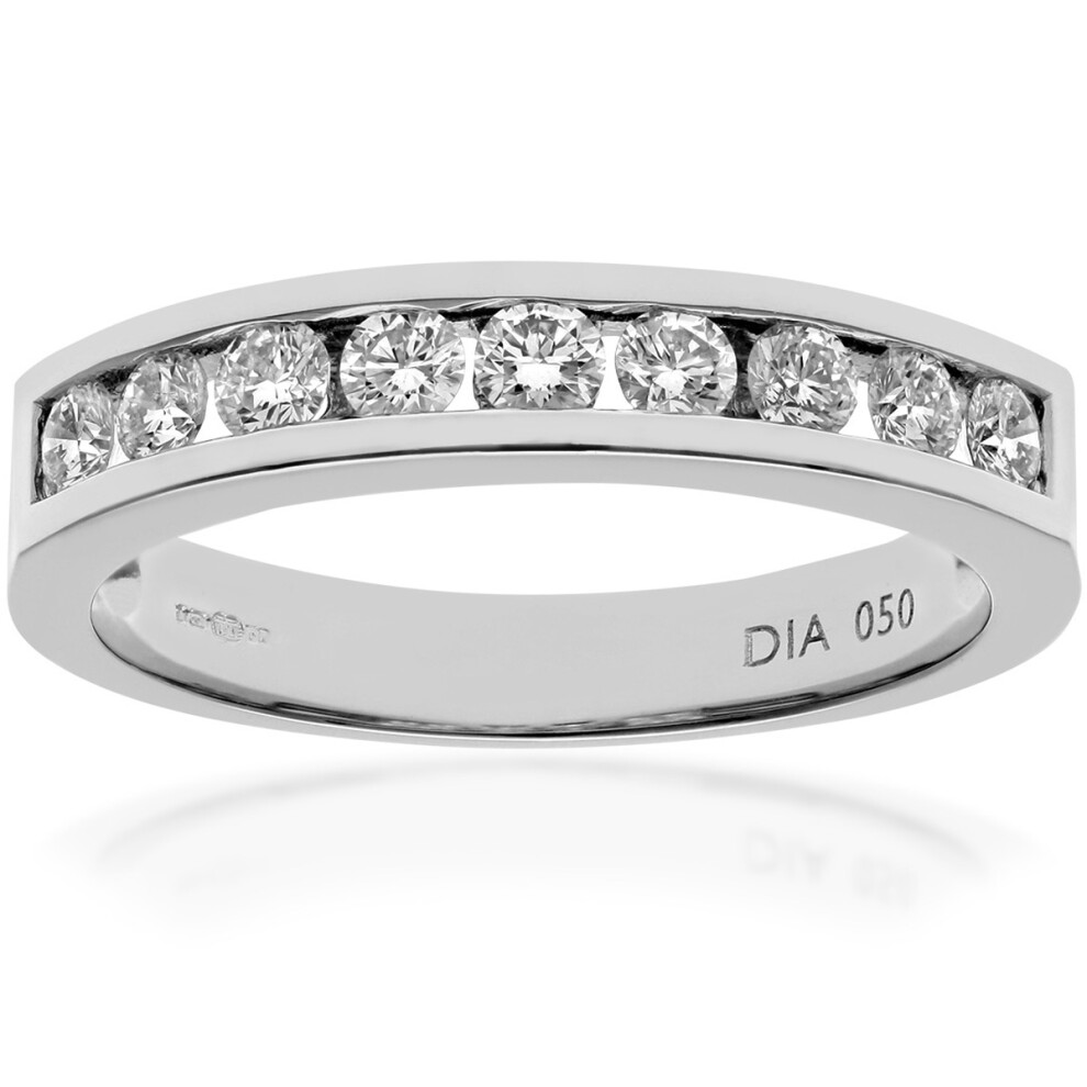(K) Jewelco London  Platinum Channel Set Half Eternity Ring, IJ/I Certified Diamonds, Round Brilliant, 0.50ct Diamond