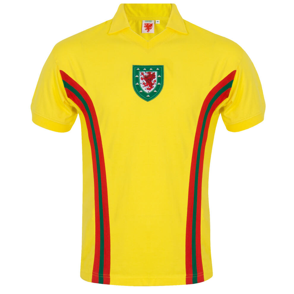 (Yellow 1976 No.10, XL) Wales Cymru FAW Official Gift Mens Retro 1958/1976/1984 Football Kit Shirt Red