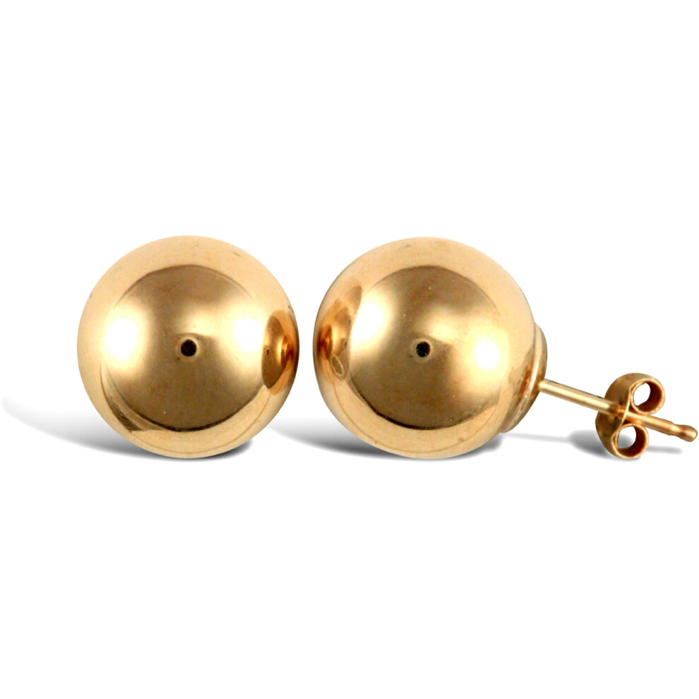 Jewelco London Ladies 9ct Yellow Gold Ball Bead Stud Earrings, 10mm - JES307