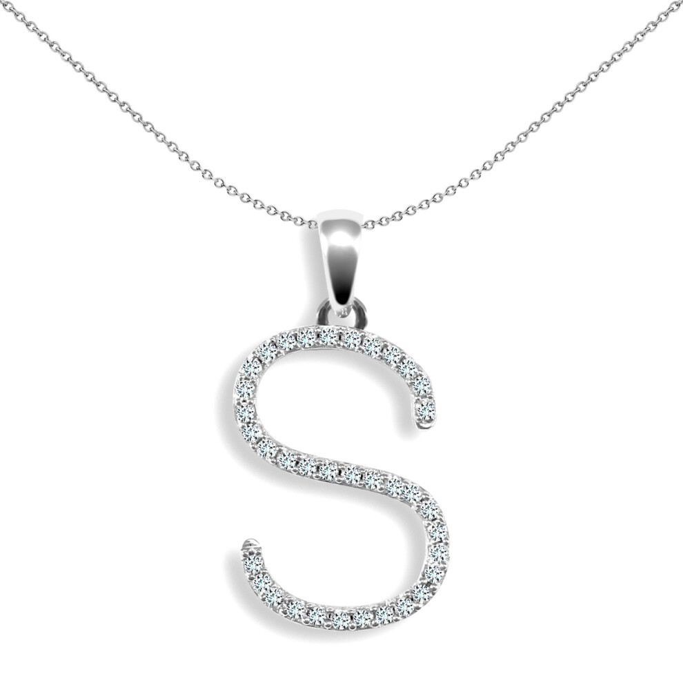 9ct White Gold  Diamond Block Initial ID Charm Pendant Letter S - 9P105-S