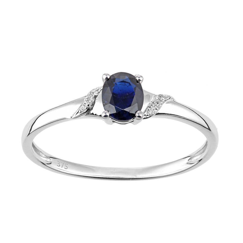 (K) Jewelco London 9ct White Gold Oval Sapphire and Diamond Shoulders Engagement Ring