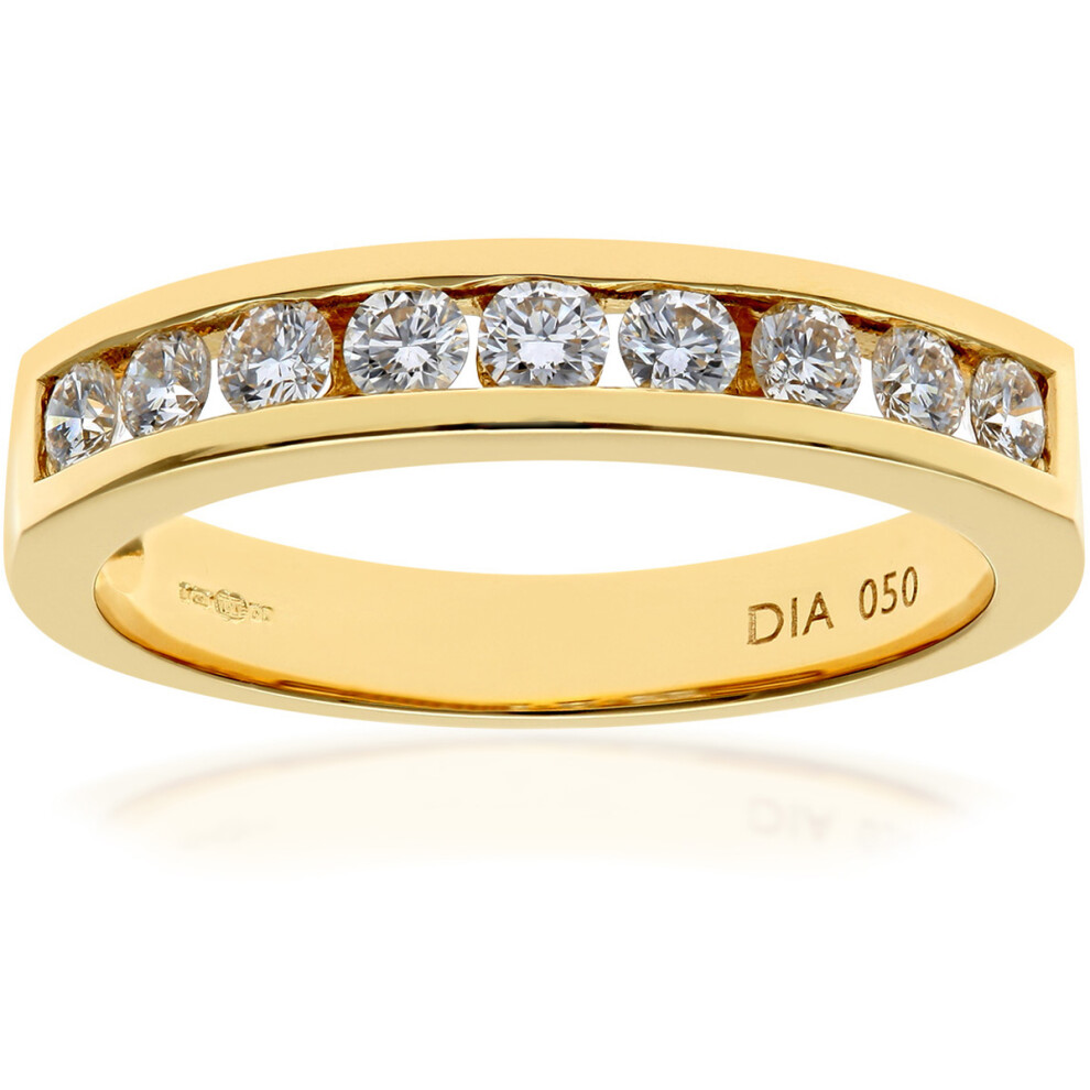 (O) Jewelco London 18ct Diamond Yellow Gold Channel Set Half Eternity Ring, HS/I Certified Diamonds, Round Brilliant, 0.50ct Diamond