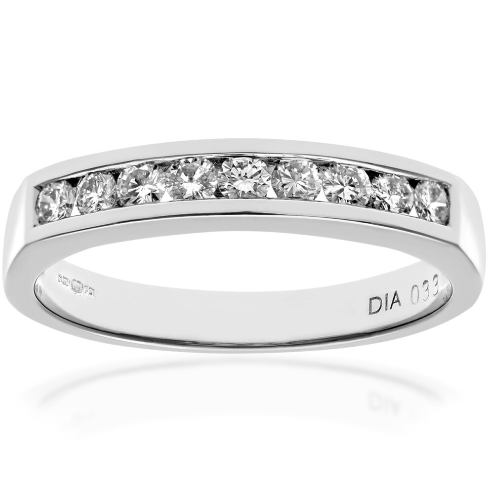 (L) Jewelco London  Platinum Channel Set Half Eternity Ring, H/SI Certified Diamonds, Round Brilliant, 0.33ct Diamond