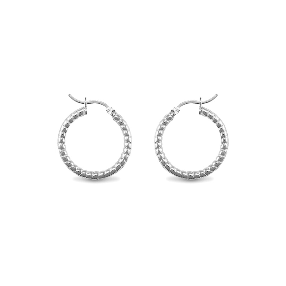 Jewelco London Sterling Silver Ribbed  Hoop Earrings - 3mm - 2.4cm - AER012A