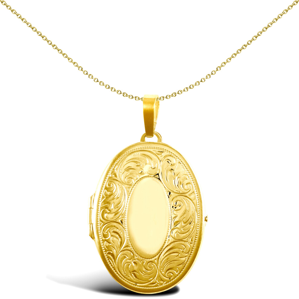 Jewelco London Ladies 9ct Yellow Gold Floral Carved Oval Locket Pendant - JLC107