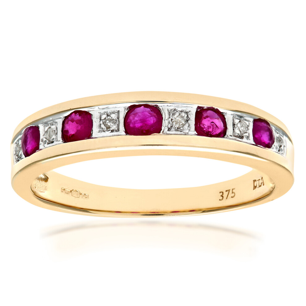 (R) Jewelco London 9ct Yellow Gold Ruby & Diamond Eternity Ring