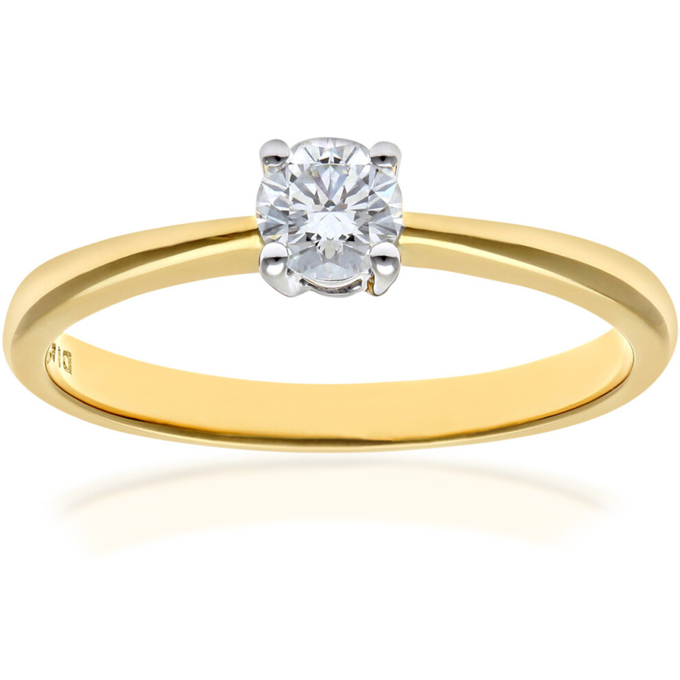 (J) Jewelco London 9ct Yellow Gold Engagement Ring, IJ/I Certified Diamond, Round Brilliant, 0.25ct, Yellow Gold