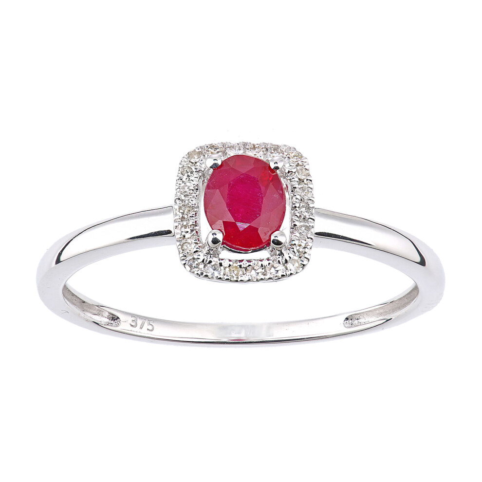 (Q) Jewelco London 9ct White Gold Oval Ruby and Diamond Cluster Ring-image-OPC-P8HKCKY-NEW