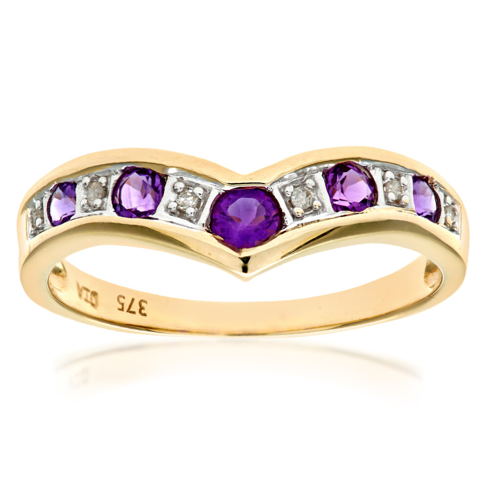 (S) Jewelco London 9ct Yellow Gold Amethyst & Diamond Wishbone Ring-image-OPC-P8HK9V5-NEW