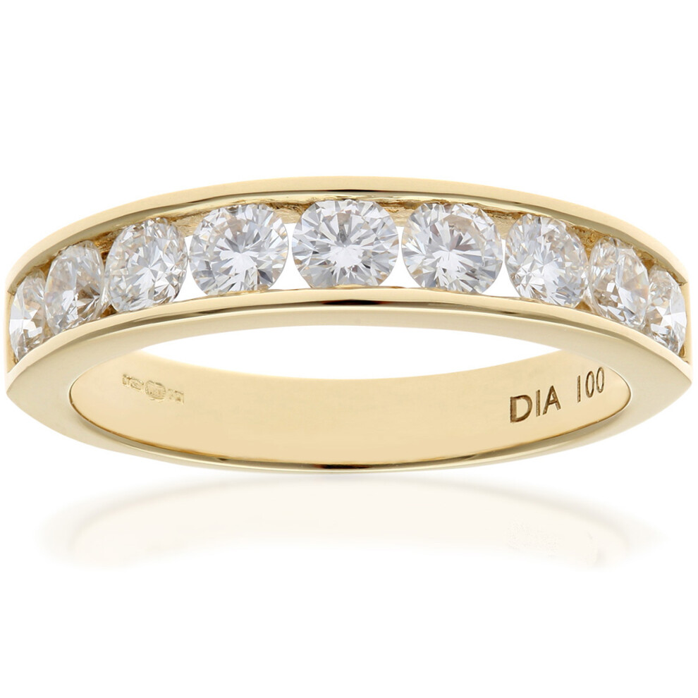 (M) Jewelco London 18ct Diamond Yellow Gold Channel Set Half Eternity Ring, IJ/I Certified Diamonds, Round Brilliant, 1ct Diamond