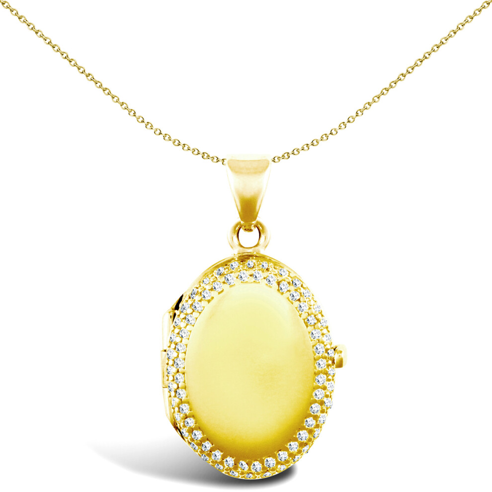 Jewelco London Ladies 9ct Yellow Gold White Round Brilliant Cubic Zirconia Pave Frame Oval Locket Pendant - JLC116