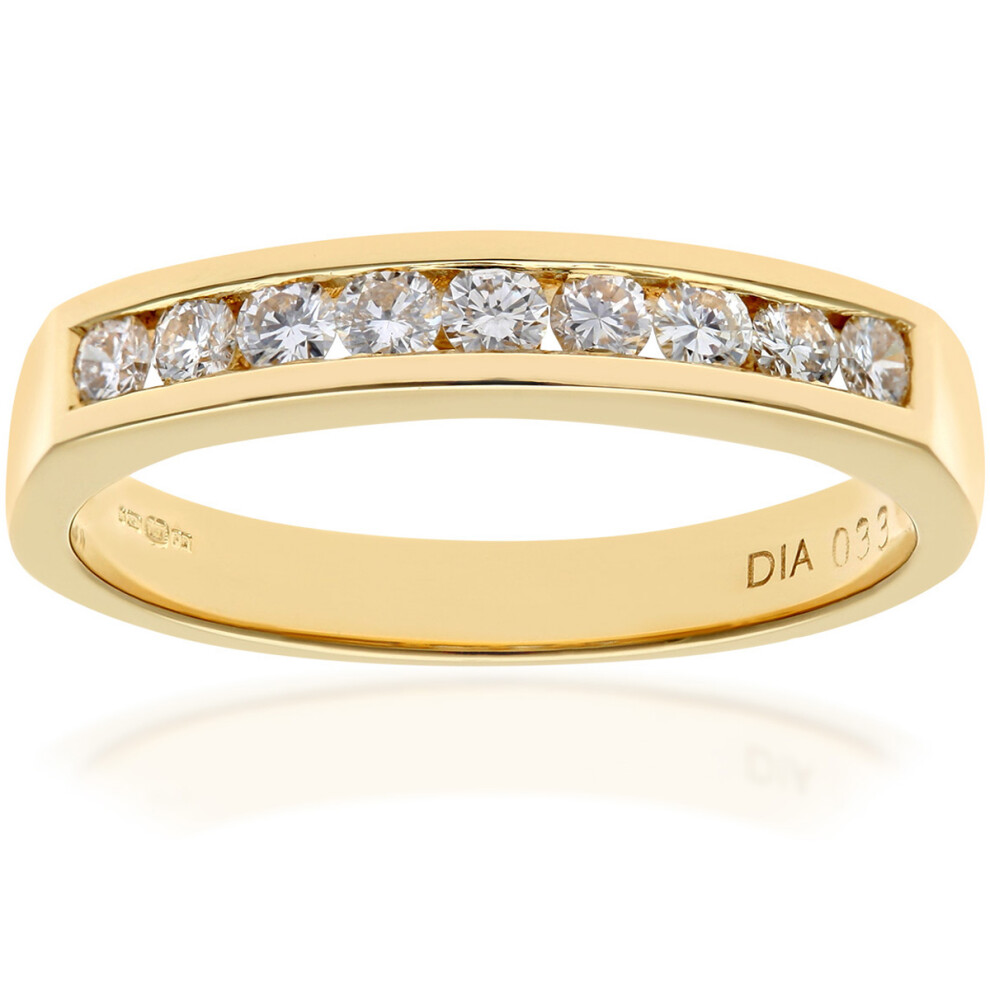 (K) Jewelco London 18ct Diamond Yellow Gold Channel Set Half Eternity Ring, IJ/I Certified Diamonds, Round Brilliant, 0.33ct Diamond