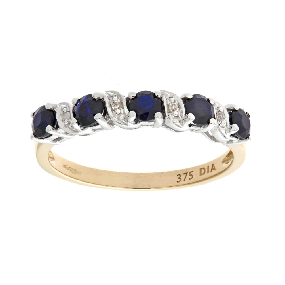 9ct Gold  Diamond Sapphire Ribbon Wave 5 Stone Eternity Ring 2mm - PR0AXL6899YSA