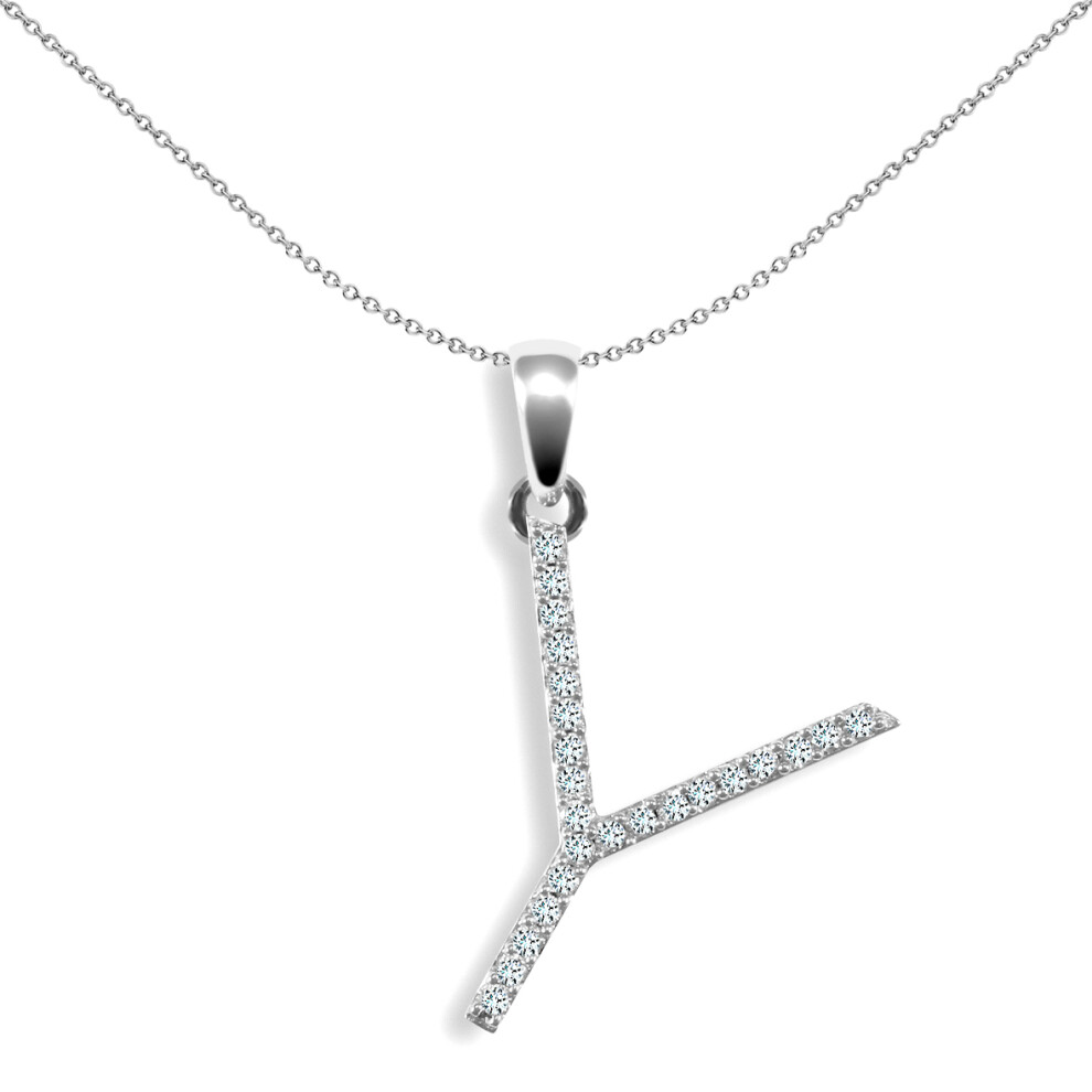 Jewelco London Ladies Solid 9ct White Gold Pave Set Round G SI 0.12ct Diamond Elegant Block Initial ID Charm Pendant - 9P105-Y