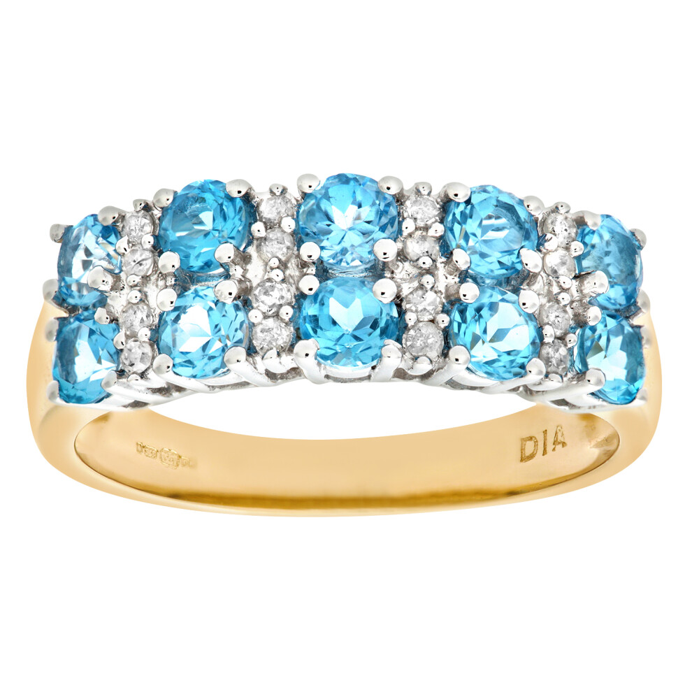 (H) Jewelco London 9ct Yellow Gold Ladies Diamond and Blue Topaz Ring