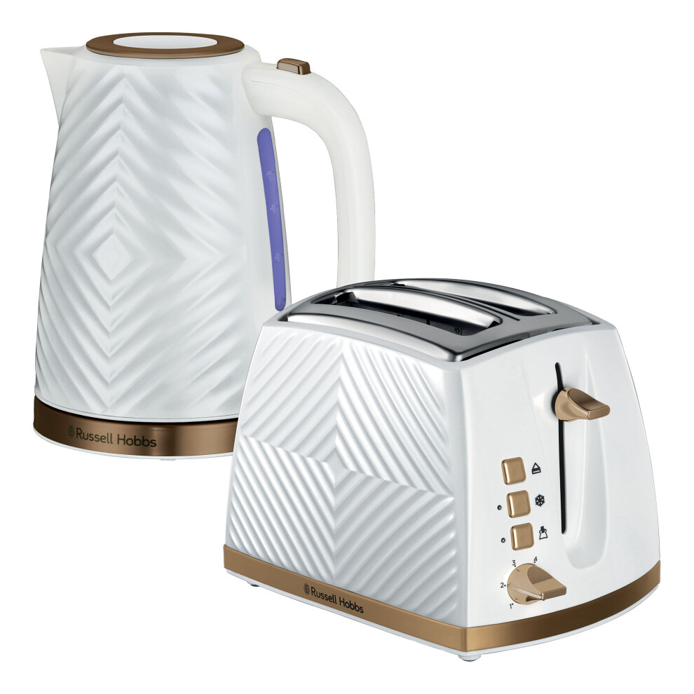 Russell Hobbs Groove 2 Slice Toaster & Kettle Set, White