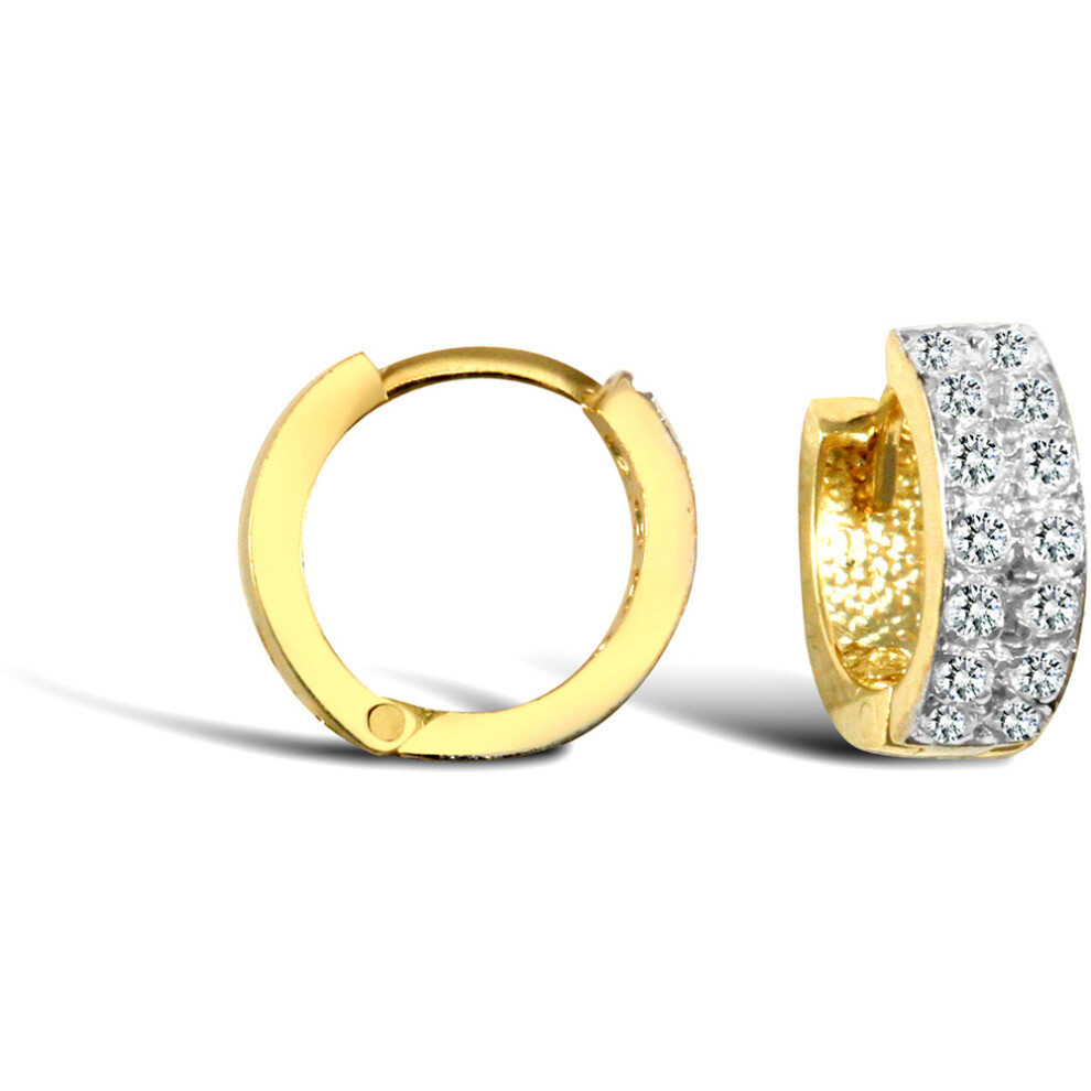 Jewelco London Ladies Solid 9ct Yellow Gold White Round Brilliant Cubic Zirconia 2 Row Eternity 4mm Huggie Hoop Earrings 11mm - JER749