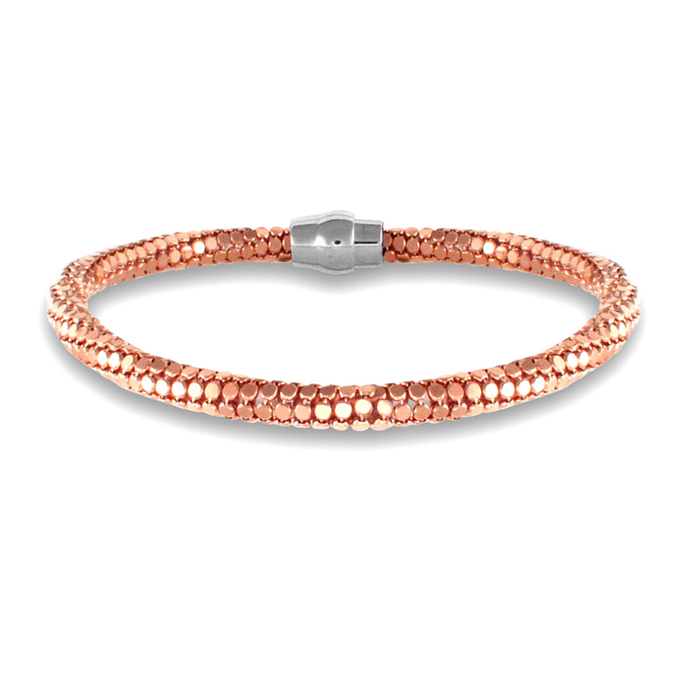 Jewelco London Sterling Silver Rose Gold plated Snakeskin Snap N Stack Mirror Popcorn Chain Bracelet - ABB135E