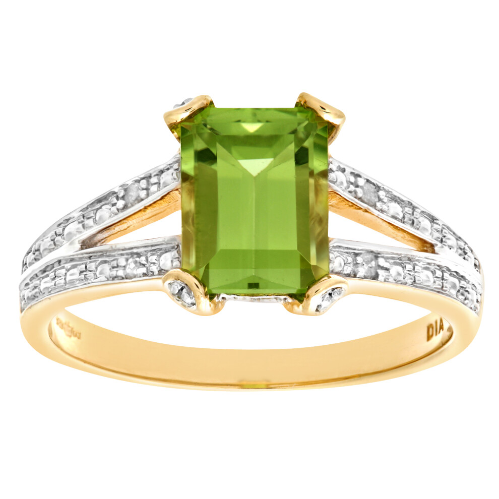 9ct Gold  Diamond Emerald Cut Peridot Art Deco Solitaire Ring - PR0AXL6767YPD