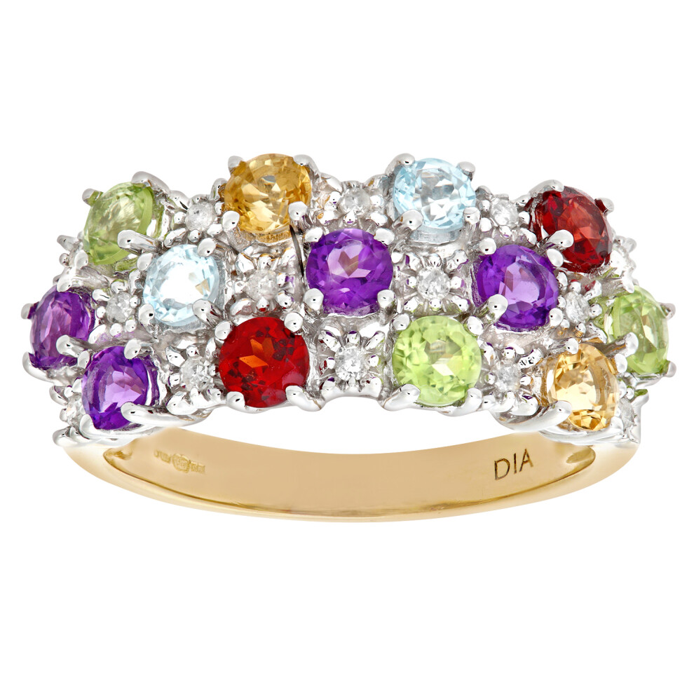 (P) Jewelco London  Ladies 9ct Yellow Gold Diamond and Multi Gem Stone Dress Ring