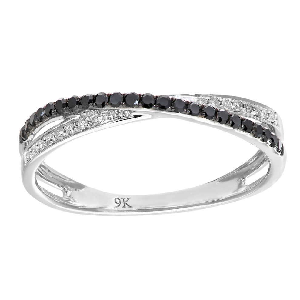 (K) Jewelco London 9ct White Gold Black and White Diamond Crossover Eternity Ring
