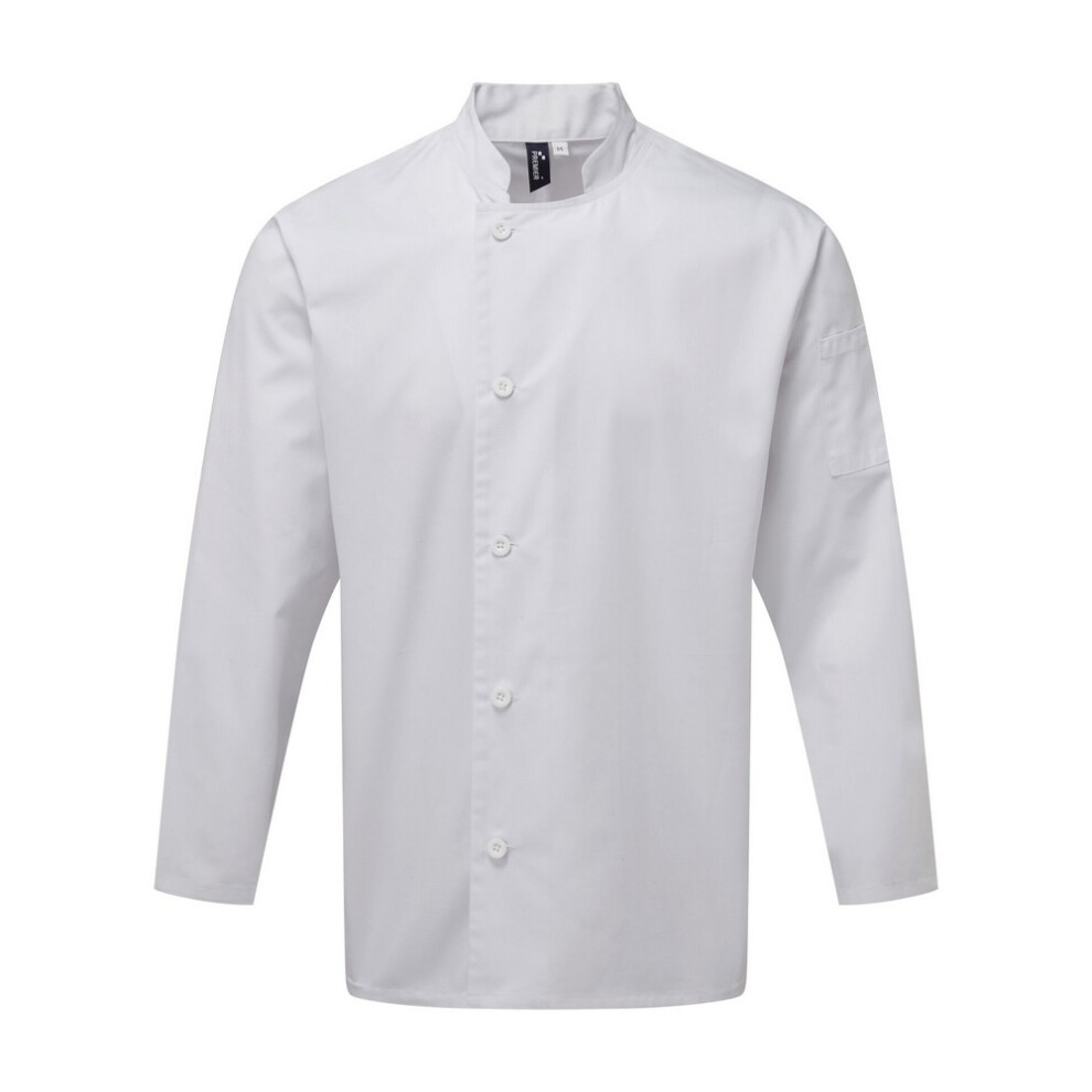 (4XL, White) Premier Unisex Adults Chefs Essential Long Sleeve Jacket