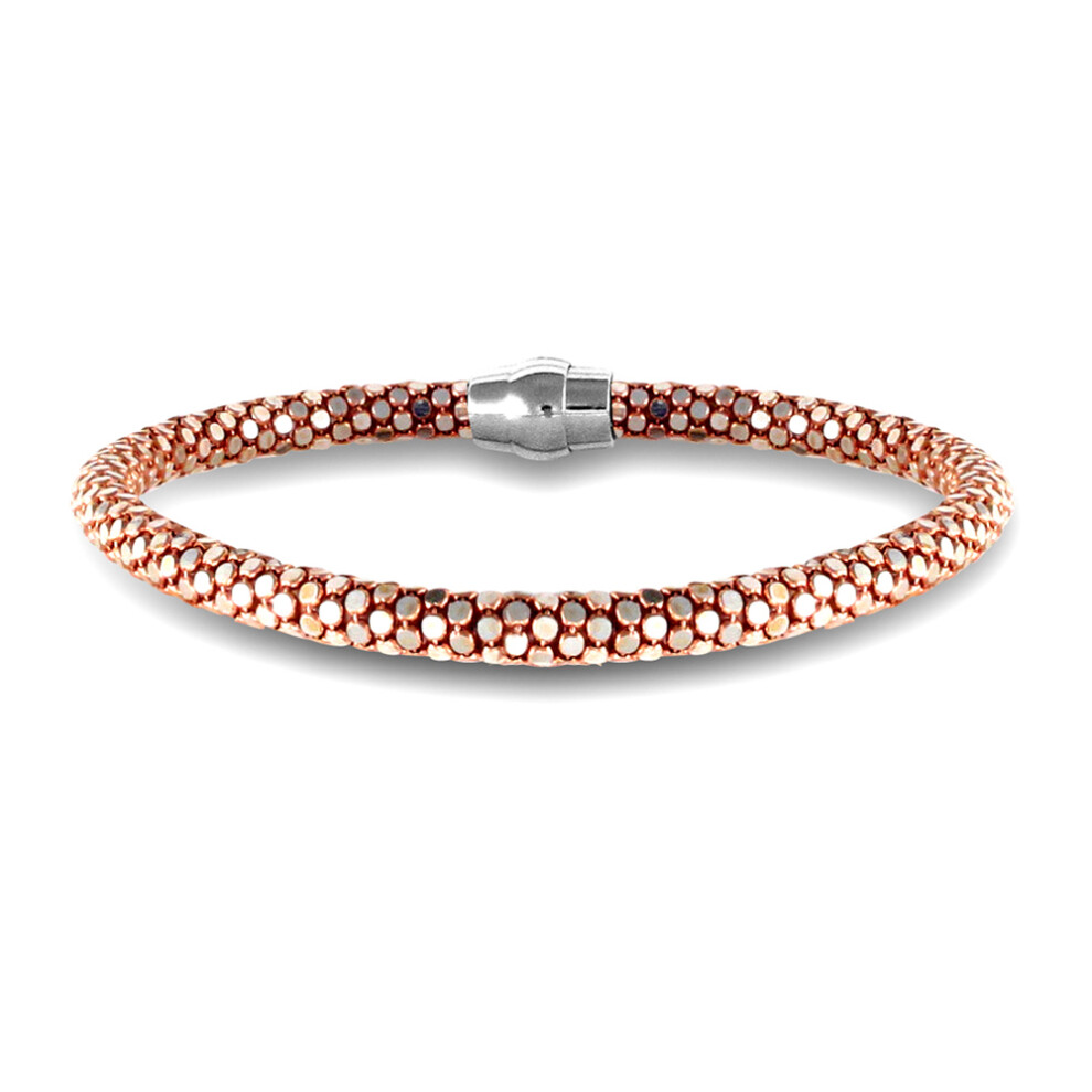 Jewelco London Sterling Silver Rose Gold plated Snakeskin Snap N Stack Mirror Popcorn Chain Bracelet - ABB135D