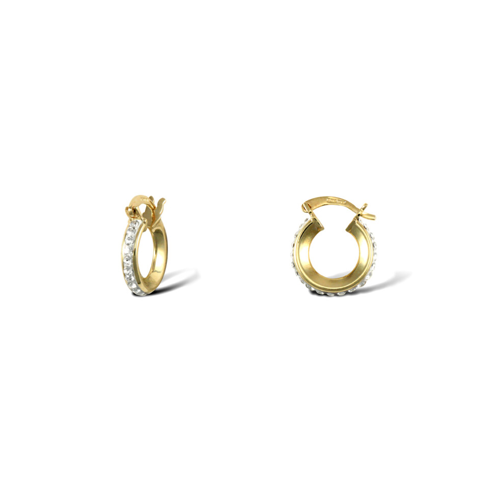Jewelco London Ladies 9ct Yellow Gold White Round Crystal Eternity 3mm Hoop Earrings 13mm - JER753A-image-OPC-P6YKWM7-NEW