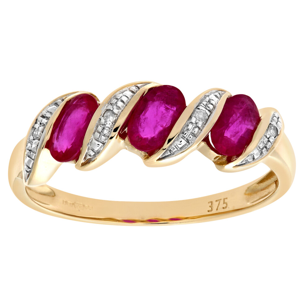 (J) Jewelco London 9ct Yellow Gold Diamond and Ruby Eternity Ladies Ring