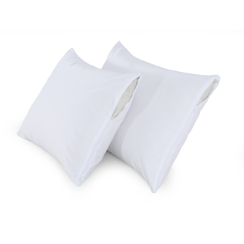 (Pillow Protector (2 Pair Pack)) 100% Cotton Zipped Pillow Protectors Covers-Stain Resistant-Anti Bed Bug and Dust Mite Proof Pillow Colour White Avai