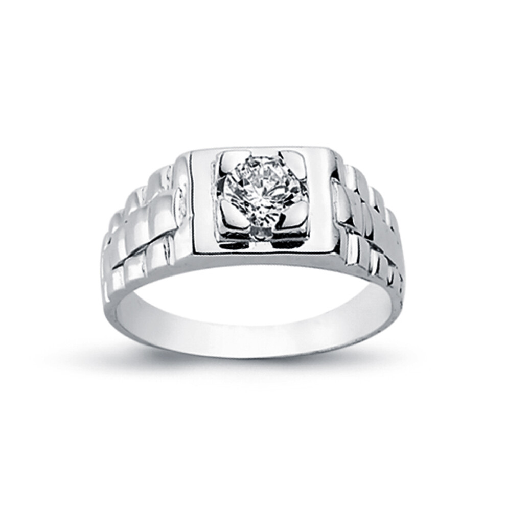(Y) Jewelco London Mens Rhodium Plated Sterling Silver Round Cubic Zirconia Watch Style Solitaire Ring 6mm 8mm