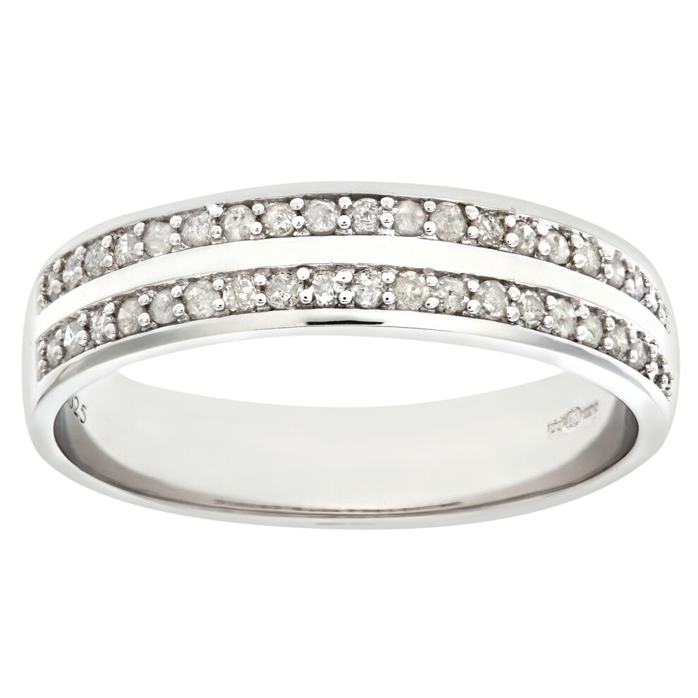 (P) Jewelco London 9ct White Gold Quarter Carat Diamond Double Row Pave Set Eternity Ring