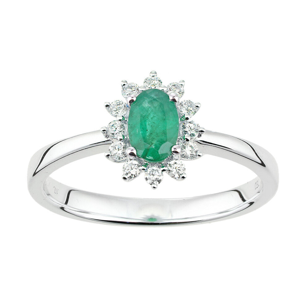 18ct White Gold  Diamond Oval 1/2ct Emerald Royal Oval Clock Ring - DR1AXL605W18EM