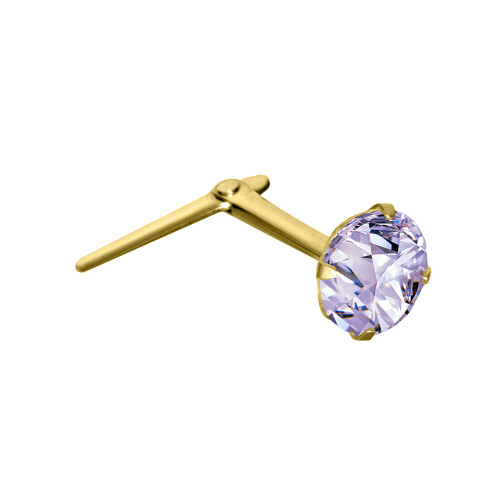 Jewelco London Jewelco London Ladies 9ct Yellow Gold Lilac Round Crystal Solitaire Claw Set Andralok Hinged Nose Stud 3mm - JNS068