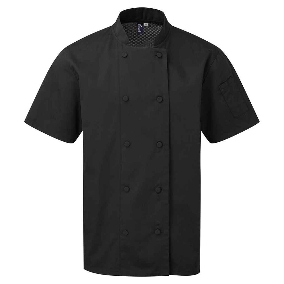 (S, Black) Premier Unisex Adult Coolchecker Short-Sleeved Chef Jacket