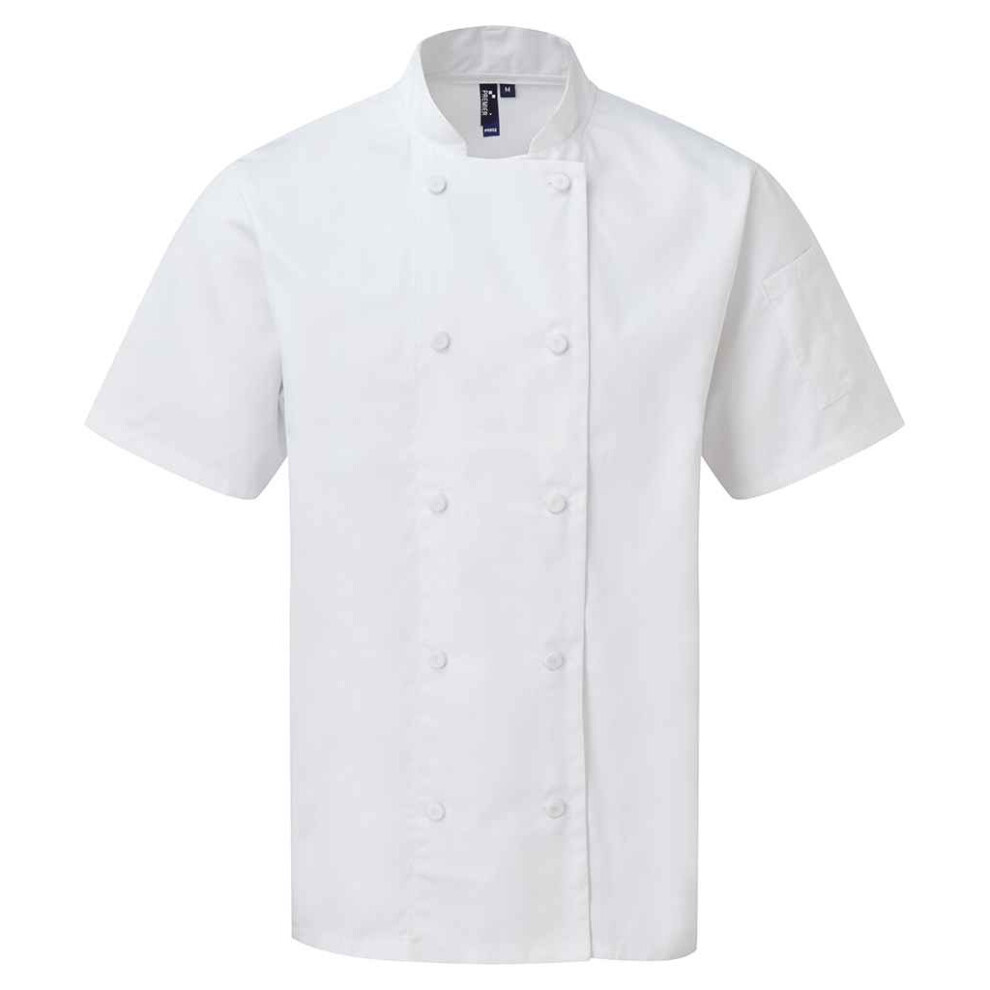(XL, White) Premier Unisex Adult Coolchecker Short-Sleeved Chef Jacket