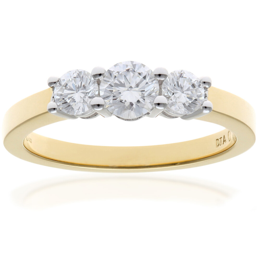(J) Jewelco London 18ct Diamond Yellow Gold Trilogy Ring, H/SI Certified Diamonds, Round Brilliant, 0.75ct Diamond