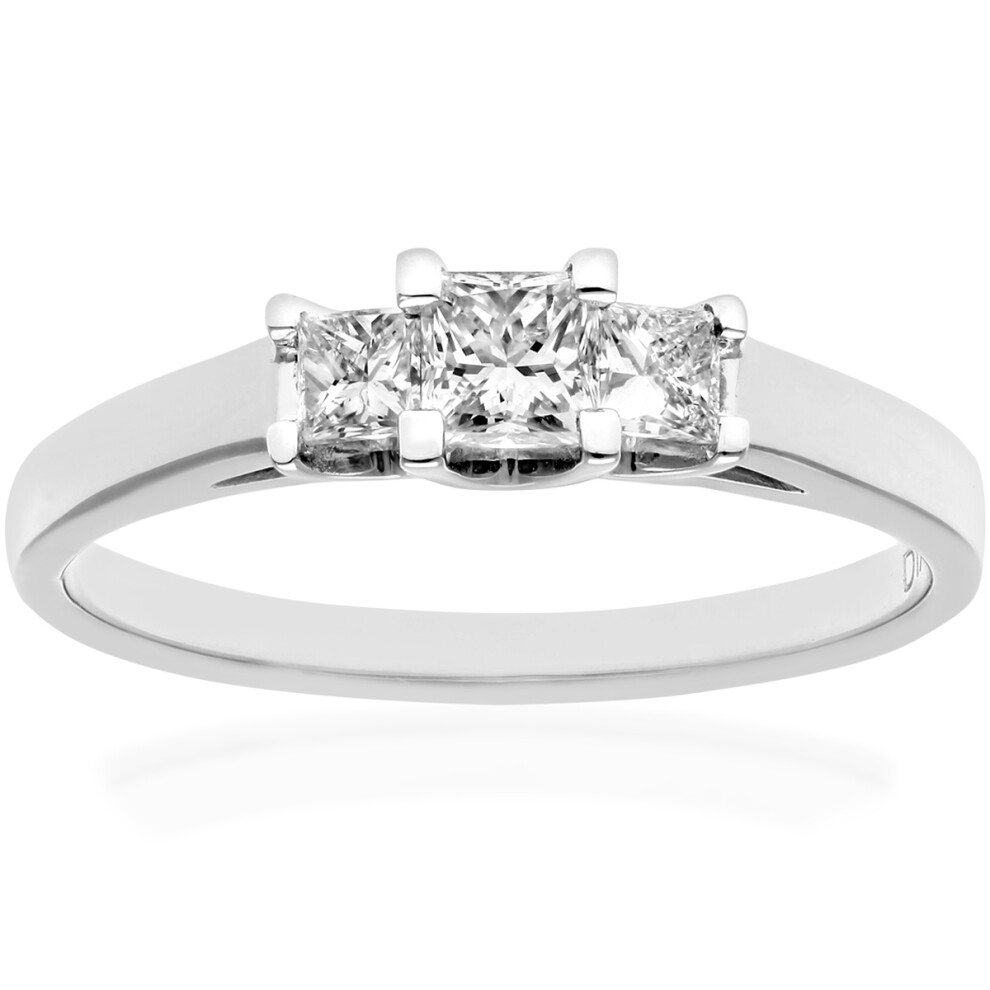 (P) Jewelco London 18ct White Gold Trilogy Ring, J/I Certified Diamonds, Princess Cut, 0.50ct