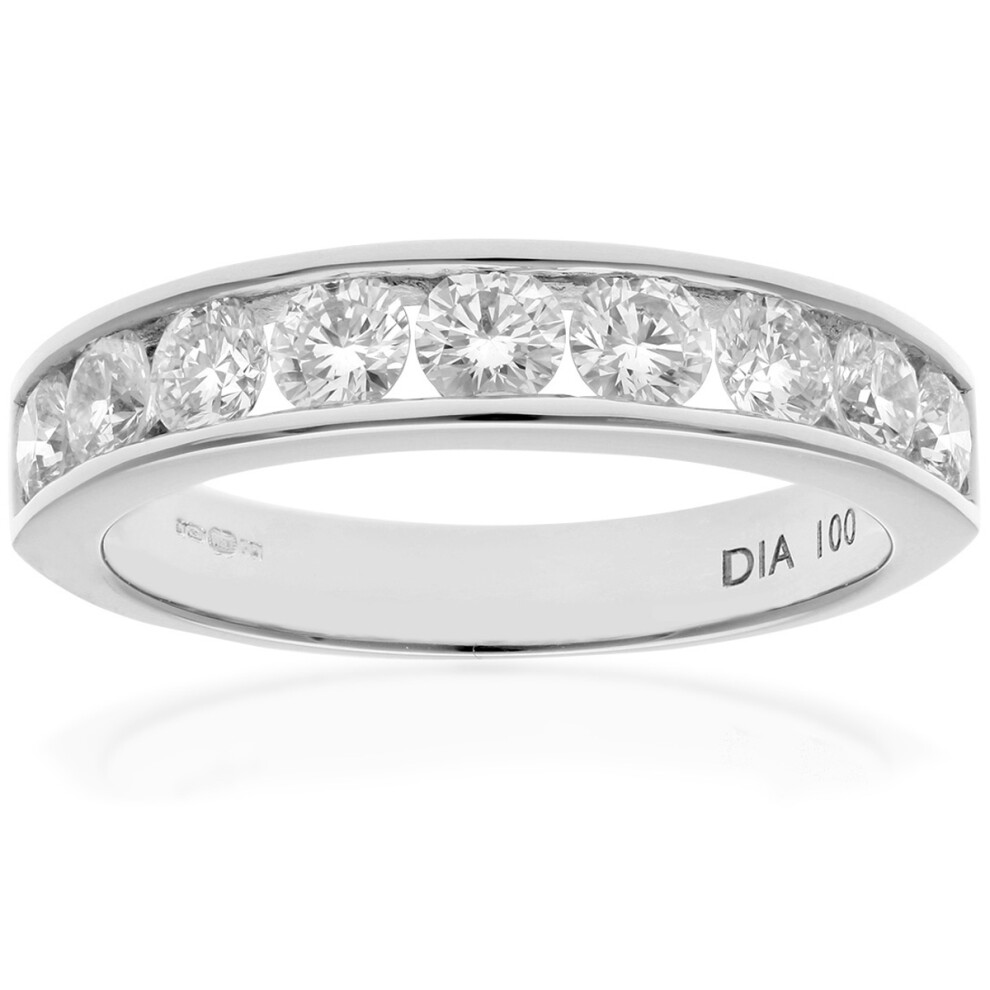 (N) Jewelco London  Platinum Channel Set Half Eternity Ring, IJ/I Certified Diamonds, Round Brilliant, 1ct Diamond
