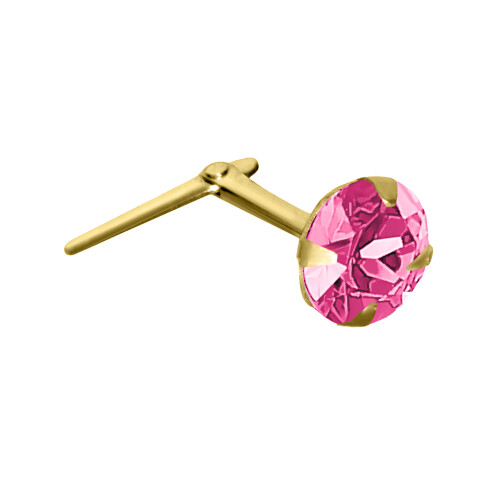 Jewelco London Jewelco London Ladies 9ct Yellow Gold Pink Round Crystal Solitaire Claw Set Andralok Hinged Nose Stud 4mm - JNS069