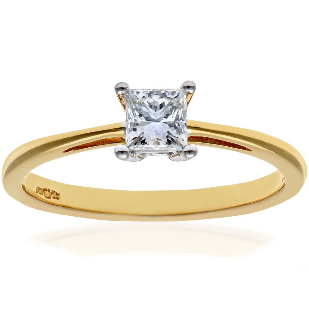 18ct Gold  Princess 1/3ct Diamond 4 Claw Solitaire Ring 4mm - PR0AXL9544Y18JPK