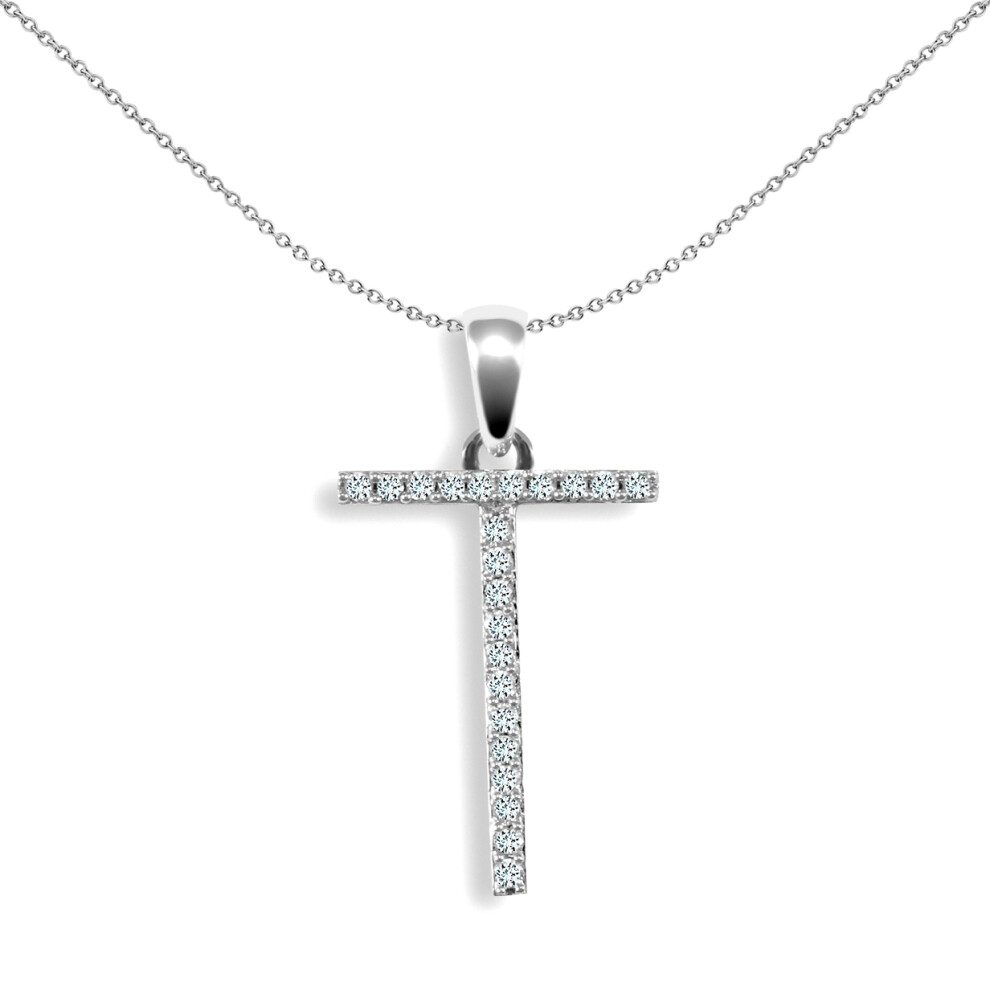 Jewelco London Ladies Solid 9ct White Gold Pave Set Round G SI 0.11ct Diamond Elegant Block Initial ID Charm Pendant - 9P105-T